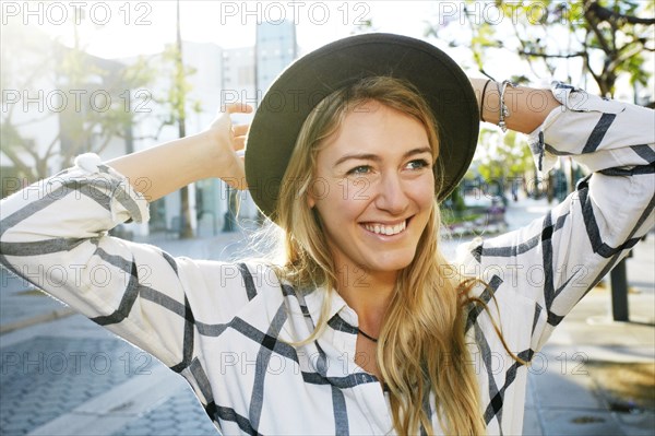 Caucasian woman smiling outdoors