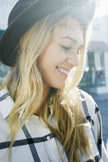 Caucasian woman smiling outdoors