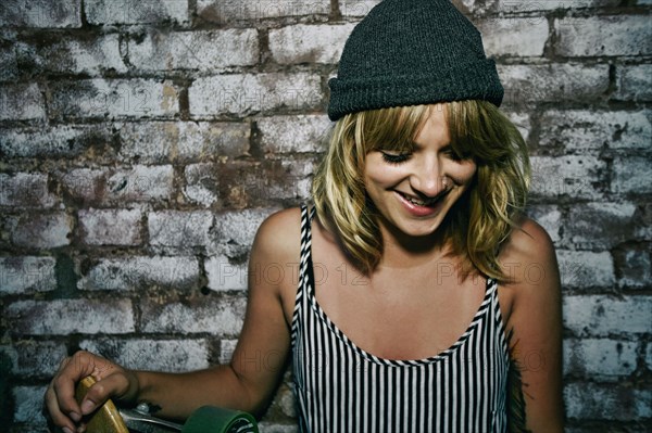 Caucasian woman smiling outdoors