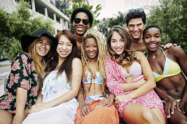 Friends smiling outdoors