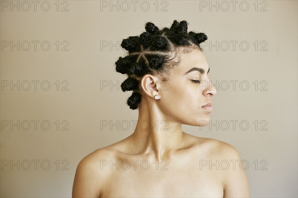 Profile of Mixed Race woman with eyes closed