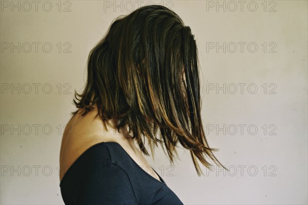 Close up of hair of mixed race woman