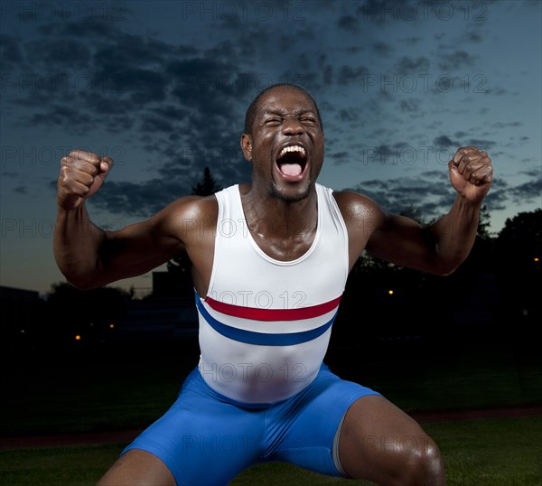 African American athlete shouting