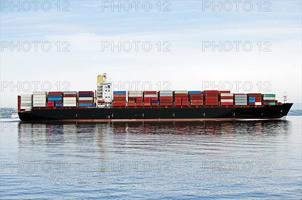 Cargo container ship on ocean