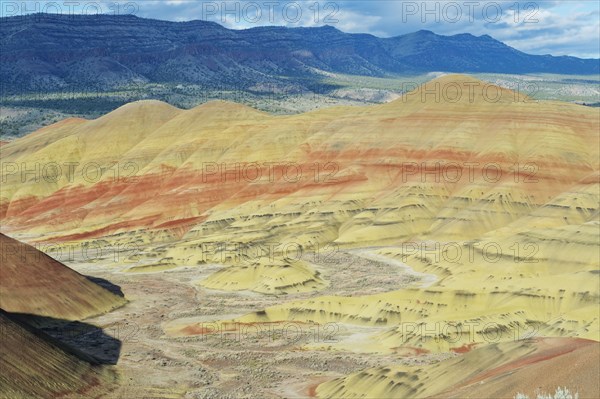 Painted hills in desert landscape