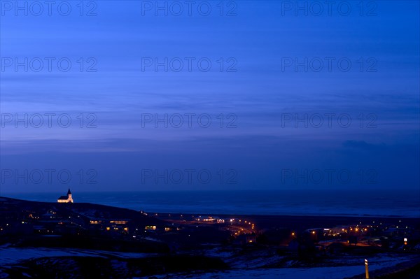 Vik cityscape illuminated at night