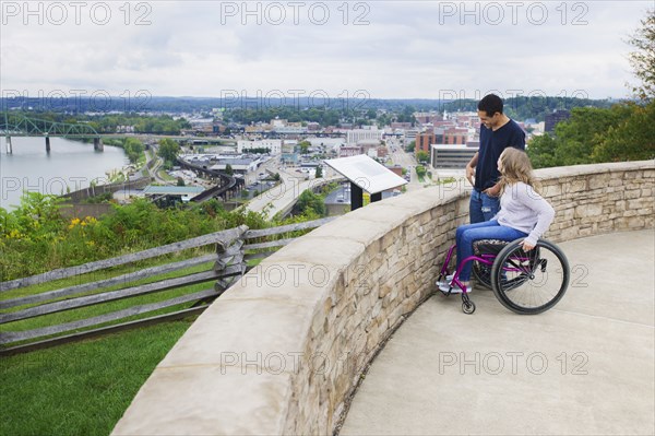 Couple admiring view of Columbus cityscape