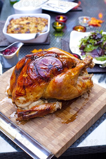 Roast turkey on cutting board