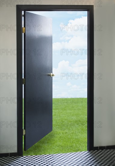 Door opening onto green lawn