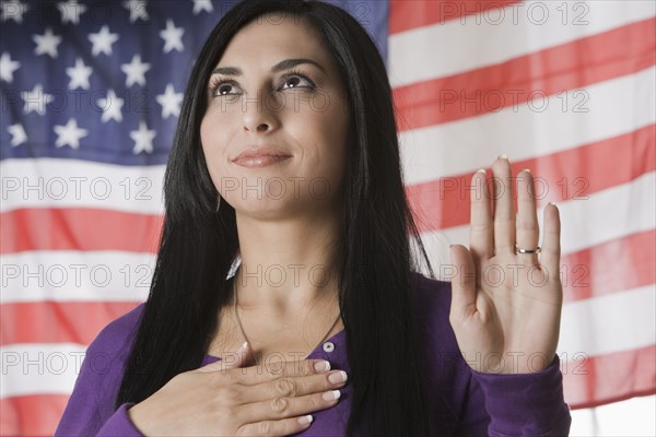 Turkish woman swearing the Pledge of Allegiance