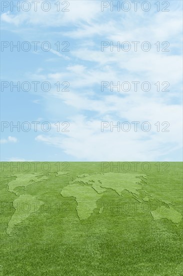 Continents in green grass