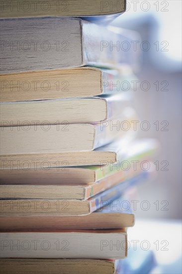Close up of paperback book spines