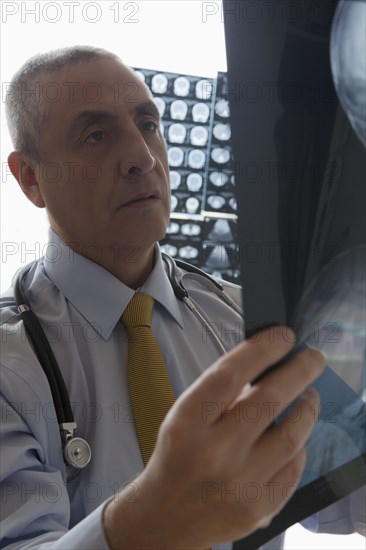 Hispanic doctor examining x-ray