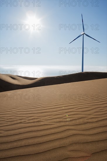 Wind turbine on sunny beach