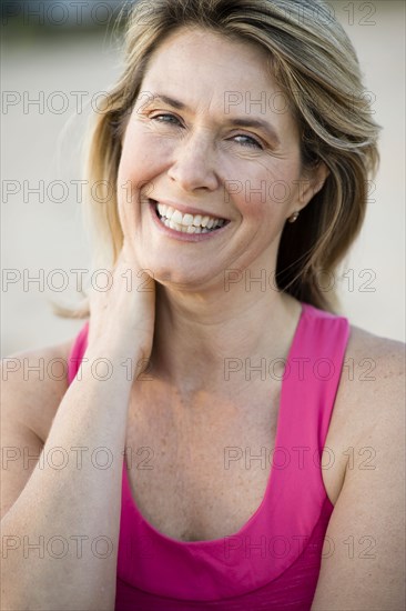 Caucasian woman smiling outdoors