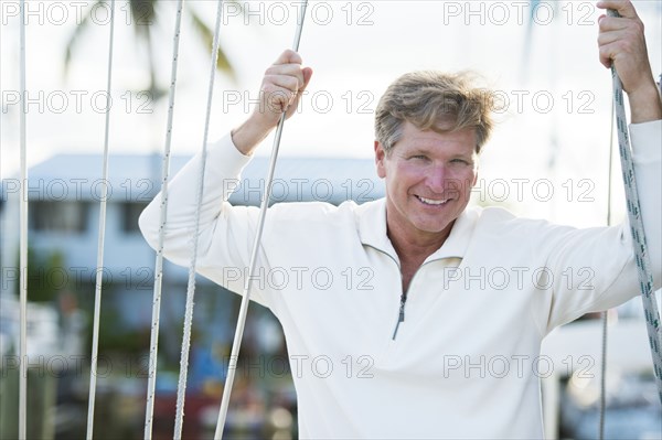 Caucasian man smiling outdoors