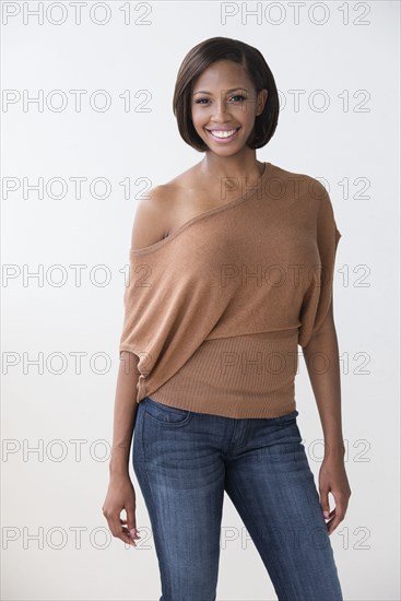 Mixed race woman smiling