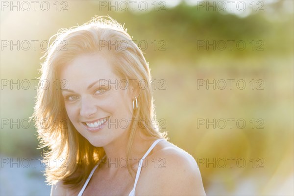 Caucasian woman smiling outdoors