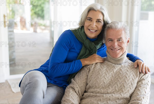 Caucasian couple hugging