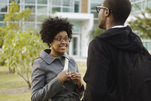 Couple talking outdoors