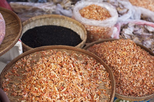 Dried shrimp in trays