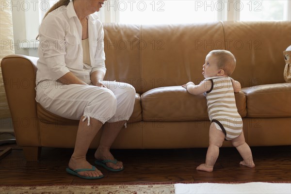 Caucasian woman with grandson