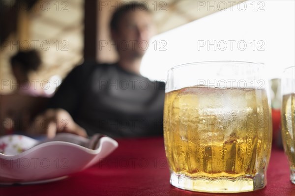 Close up of water beading on cocktail glass in restaurant