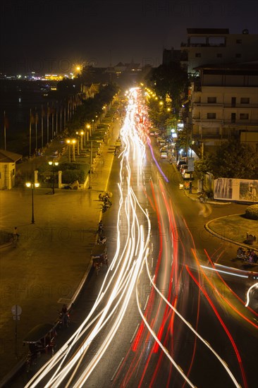 Blurred view of traffic on city street