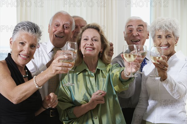 Senior couples toasting at party