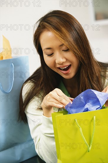 Woman opening presents