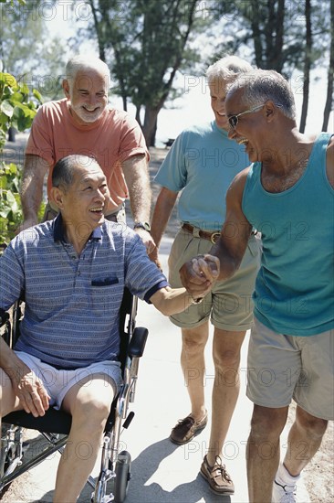 Senior men relaxing outdoors