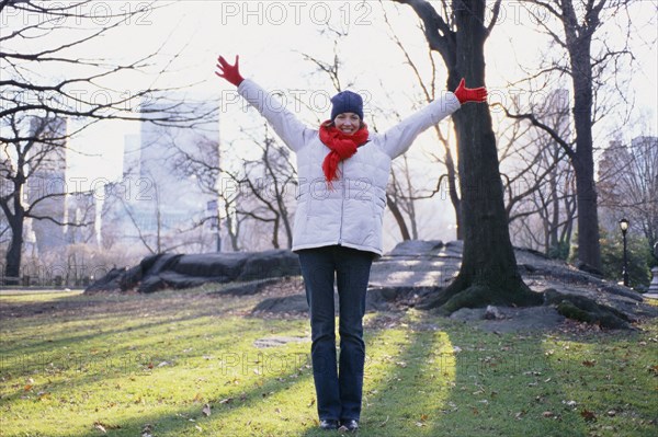 Woman cheering in Central Park