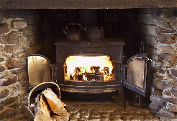 Fire burning in wood stove