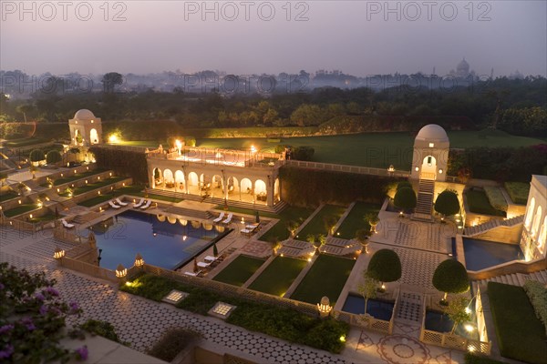 Taj Mahal gardens lit up at night