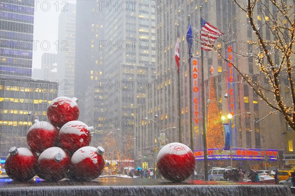 Christmas decorations outside Radio City Music Hall