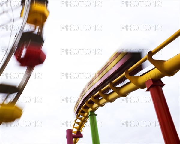 Blurred view of roller coaster ride