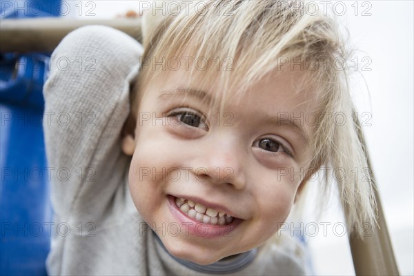 Close up of smiling face of Hispanic boy