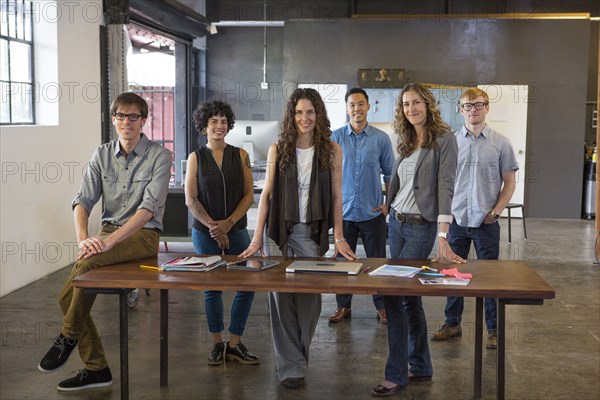 Business people smiling in office