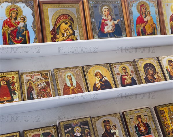 Religious icons for sale in store