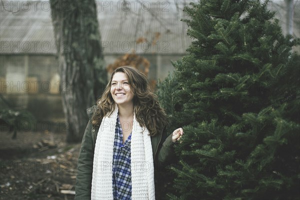 Caucasian woman walking in park