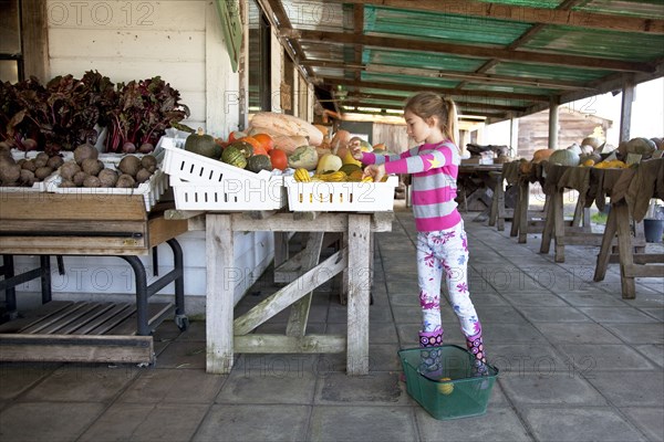 Mixed race girl shopping in farmers market