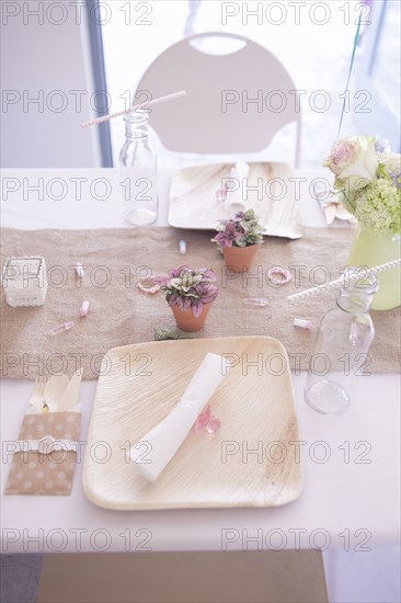 High angle view of place setting on table