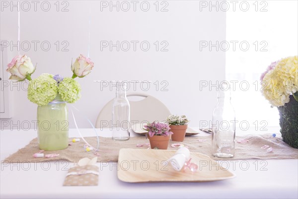 High angle view of place setting on table