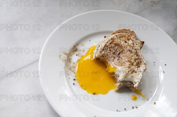 Close up of toast and runny egg yolk breakfast