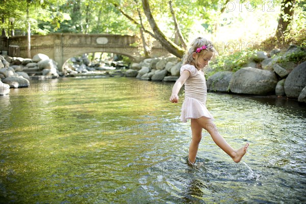 Girl splashing in park river