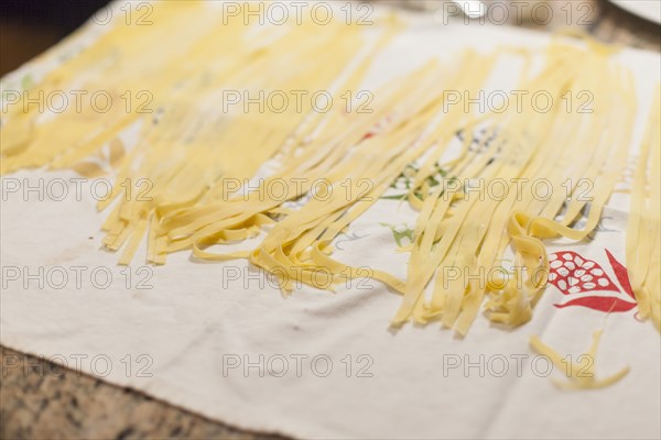 Close up of fresh pasta on cloth