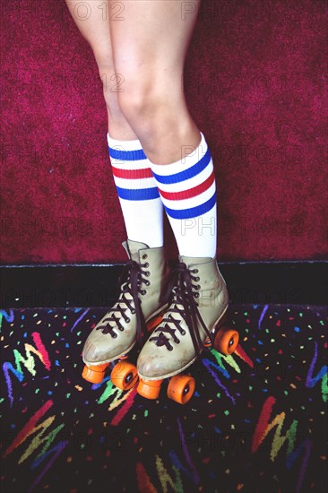 High angle view of woman wearing roller-skates