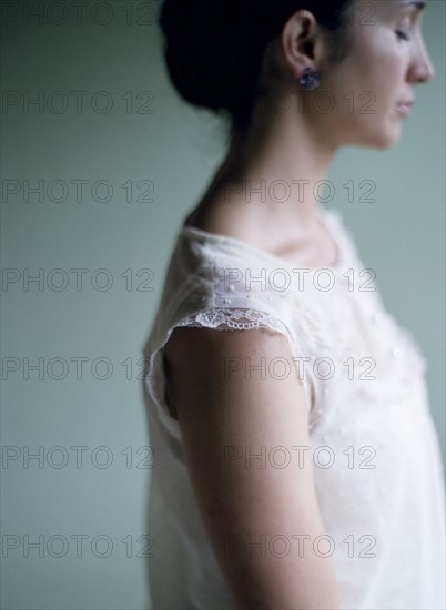 Close up profile of woman with eyes closed