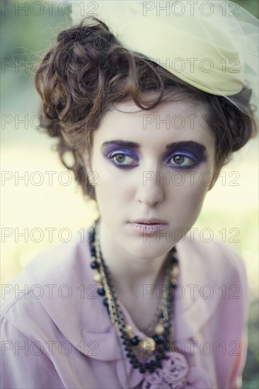 Close up of glamorous woman in vintage clothing