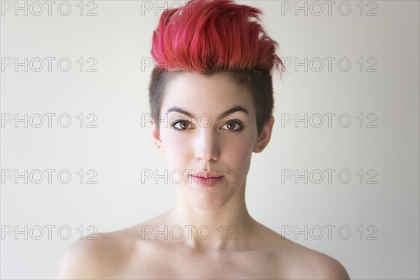 Caucasian woman with dyed hair